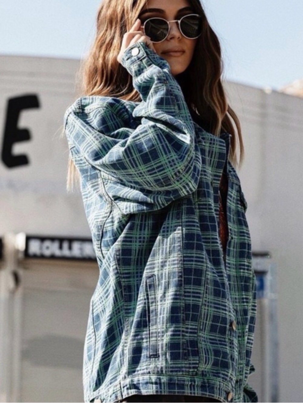 Princess Polly x Olivia Jade Blue & Green Plaid Oversized Jacket